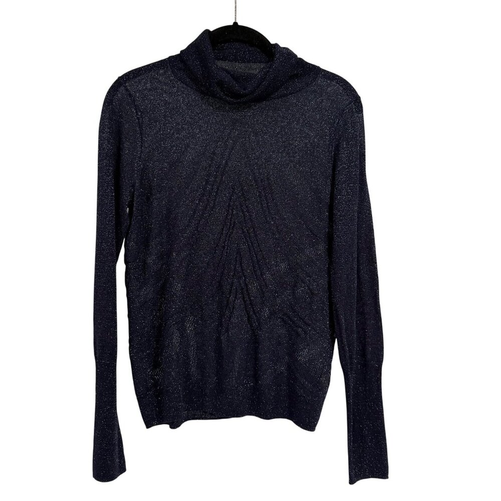 Anthropologie Angel of the North Savine Shimmer Navy Blue Turtleneck‎ Top Size S